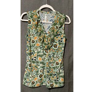 NY Collection Sage Floral Ruffle Neck Sleeveless Top - Small